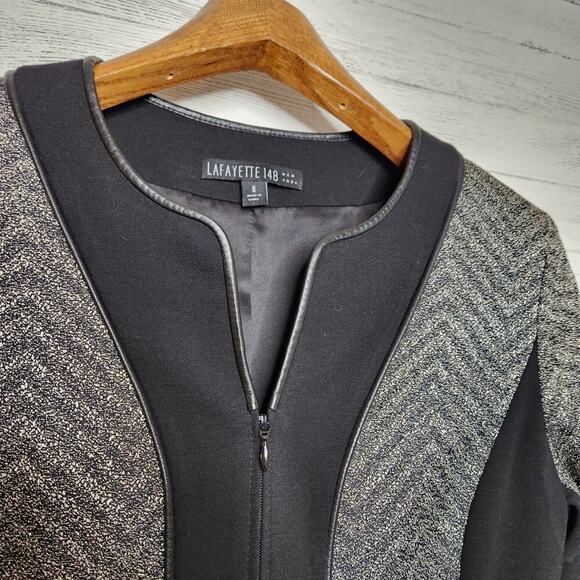 Lafayette‎ 148 New York Size 8 Black Tweed Chevron Jacket - Picture 7 of 11